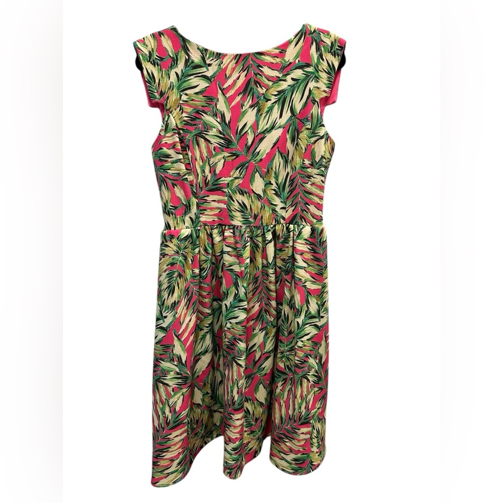 Isaac Mizrahi Tropical Floral Dress Large Pocket Pink Green Spring Summer Party